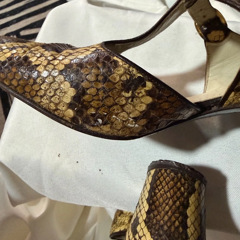✨ RARE Vintage Italian Python Snakeskin T-Strap Mary Jane Heels - Picture 11 of 11
